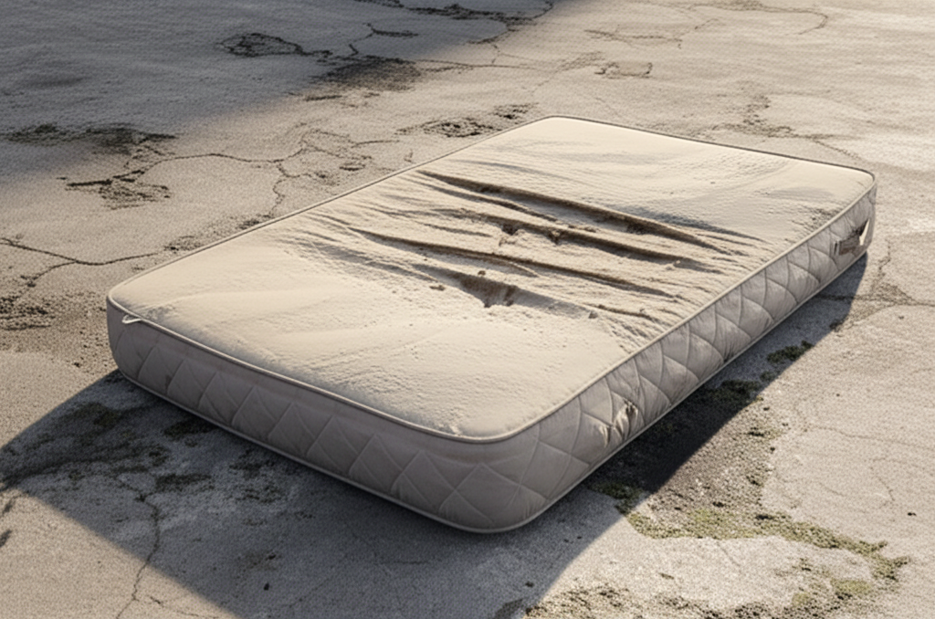 Before: Dusty mattress deep cleaned